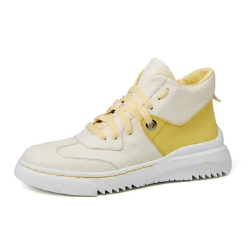 

Mens High Top Fashion Sneakers Luxury Genuine Leather Hip Hop Casual Brand Mixed Colors Lace Up Trainers Platform Shoes
