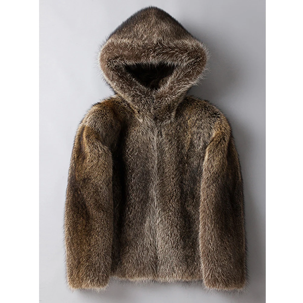 2019 новое импортное Мужское пальто с мехом енота модное короткое пальто с мехом кожаная куртка с капюшоном мужские зимние пальто
