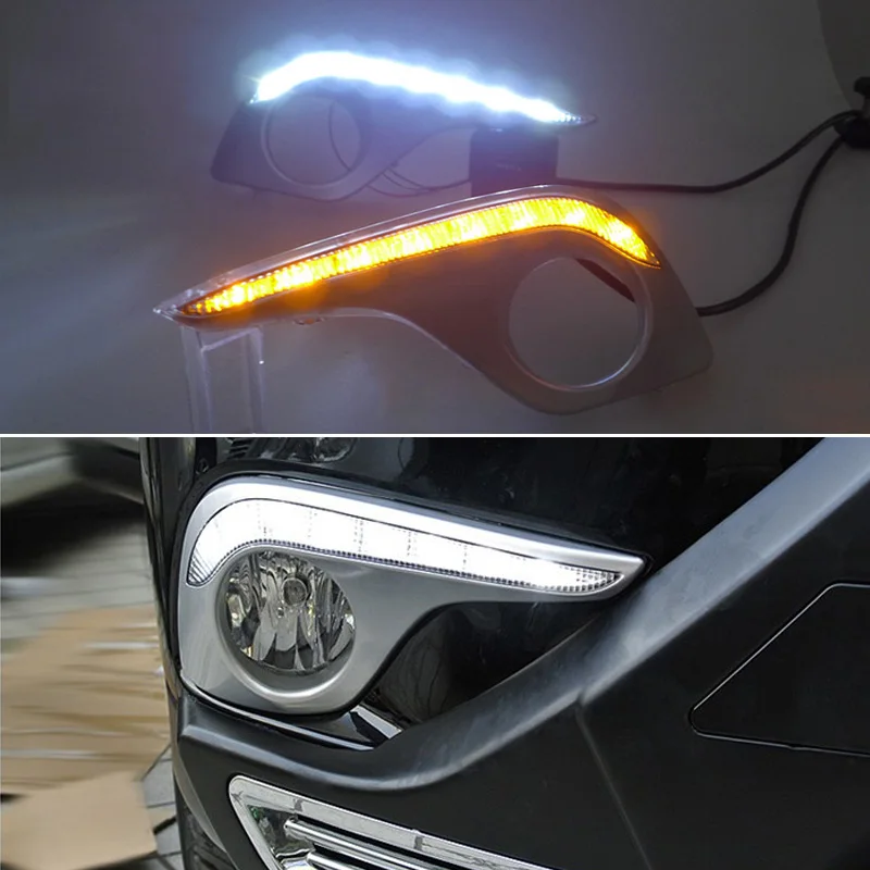 DHBH-Car Daytime Running Lights Waterproof Turn Signal Lights With Fog Light Holes For Toyota Highlander 2012 2013