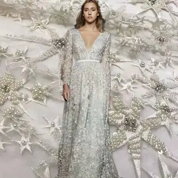 

Heavy work beads full of stars embroidery French net African lace Nigeria lace fabric designer DIY dress skirt ladies clothing