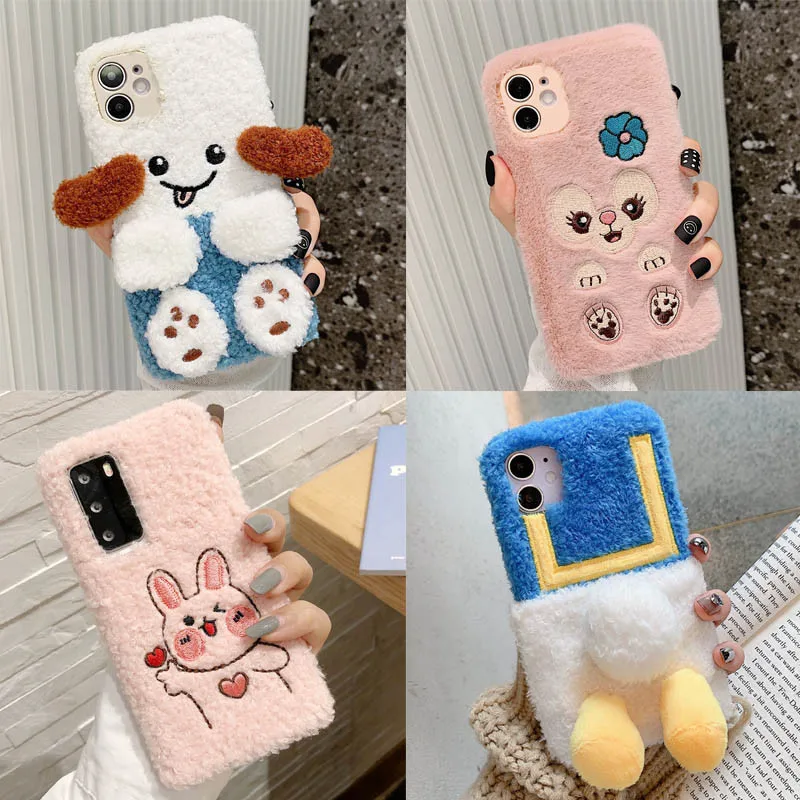 Роскошный чехол с вышивкой из меха ворса для iPhone 12 Pro XS Max X XR теплая сумка телефона