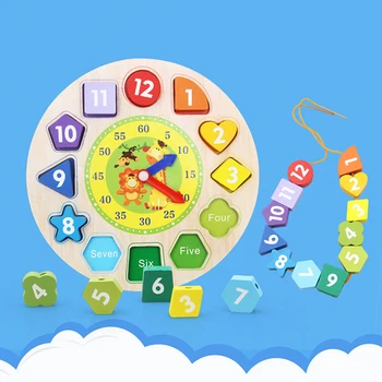 

Baby 12 Number Wooden Toys Puzzle Digital Geometry Clock Wooden Blocks Toys Educational toy brinquedos menino wooden Toys