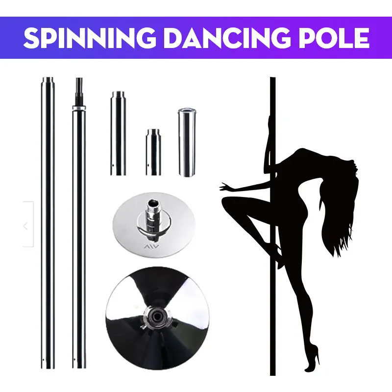 45mm Professional Silver Stripper Pole Dance Spin Pole Removable Home