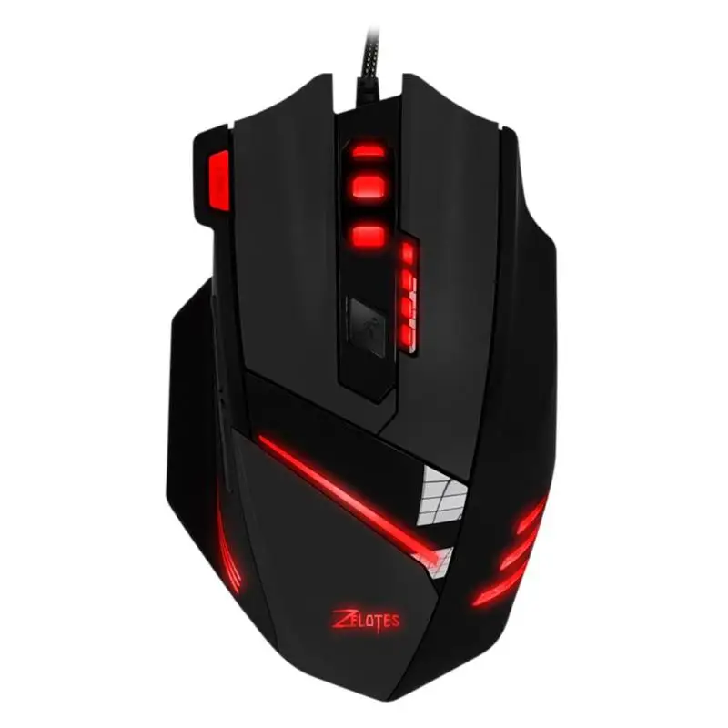 ZELOTES T-60 программируемая Проводная игровая мышь USB 7200 dpi 7 кнопок светодиодный оптическая компьютерная геймерская мышь для настольного ПК ноутбука