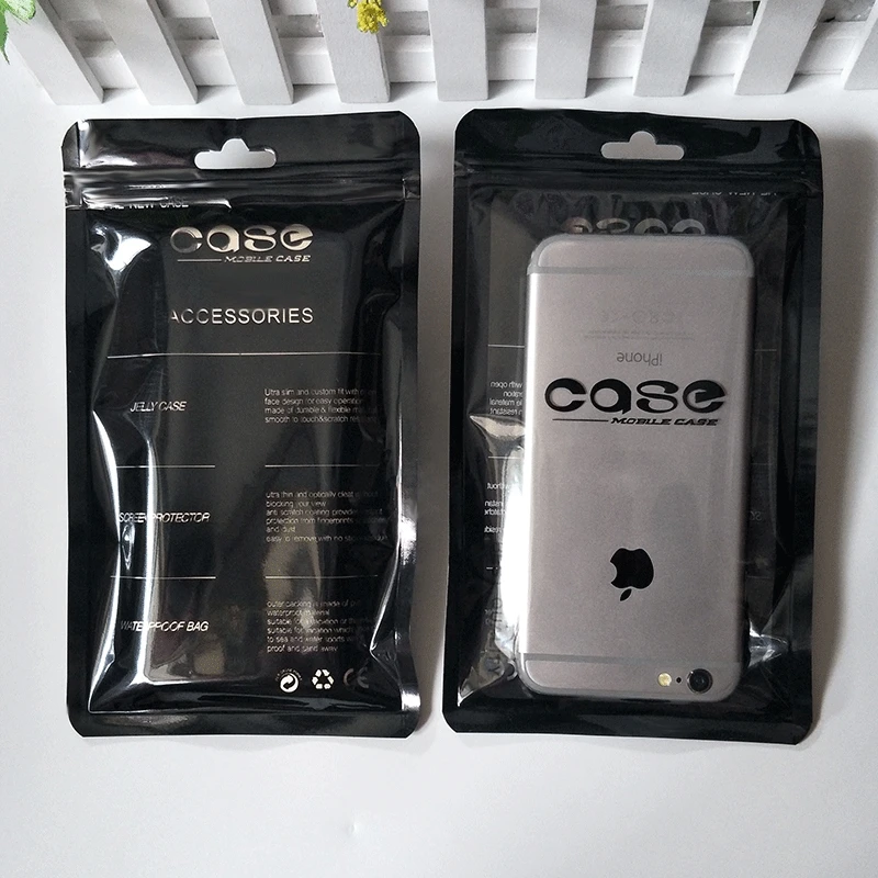 

100PCS Cell Phone Case Ziplock Bags Black White PP Plastic Cell Phone Pouch Bags Packaging Ziplock Sealing Bag 12*21cm
