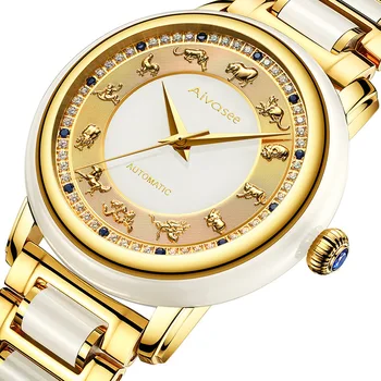 

CREATIVE ZODIAC SCALE WHITE JADE MENS WATCHES TOP BRAND LUXURY SAPPHIRE DIAL COUPLE AUTOMATIC MECHANICAL WATCH LADIES WATERPROOF