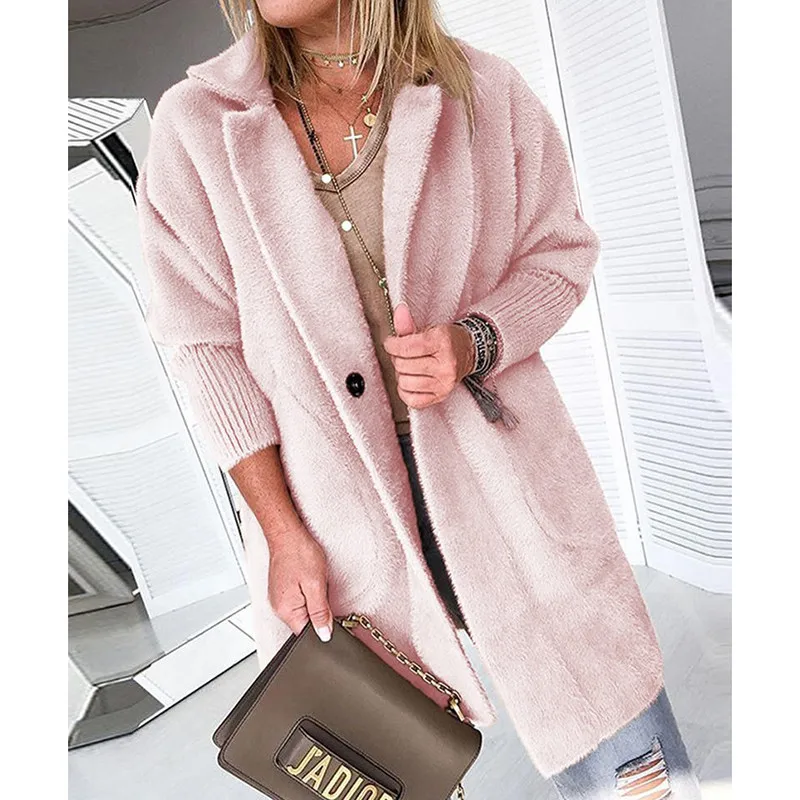 

Fluffy Warm Jacket Coat for Women 2019 Winter Batwing Sleeve Outfit Female Casual Loosoe Overcoat Open Front One Botton Ouotwear