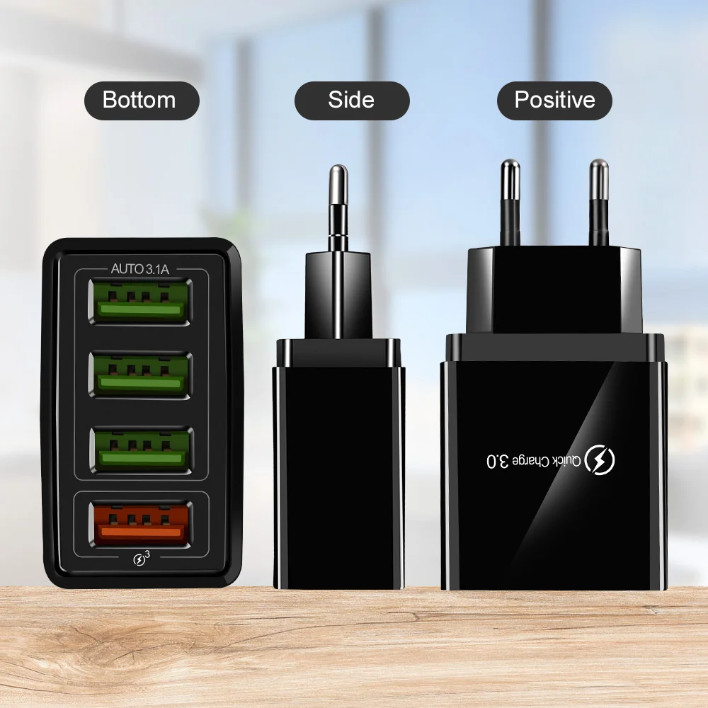 Машинка для стрижки 48 Вт 4U Quick Charge 3,0 USB Зарядное устройство для iPhone samsung Android 4-Порты мобильного телефона, Универсальные наушники Быстрая зарядка светодиодный светильник настенный адаптер