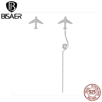 

BISAER Asymmetric Earrings 925 Sterling Silver Airplane Earrings For Women Party Holiday Daliy Earrings Fashion Jewelry GAE142