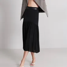 Черная трикотажная юбка миди Montagu с эластичным поясом и оборками на подоле, новинка весны, женская трикотажная юбка