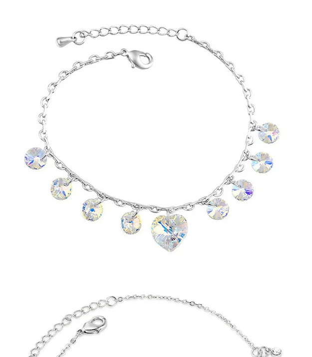 Блестящий Кристалл от Swarovski сердце Шарм Браслеты для женщин Серебряный цвет цепи браслеты и браслеты Pulseira свадебный подарок