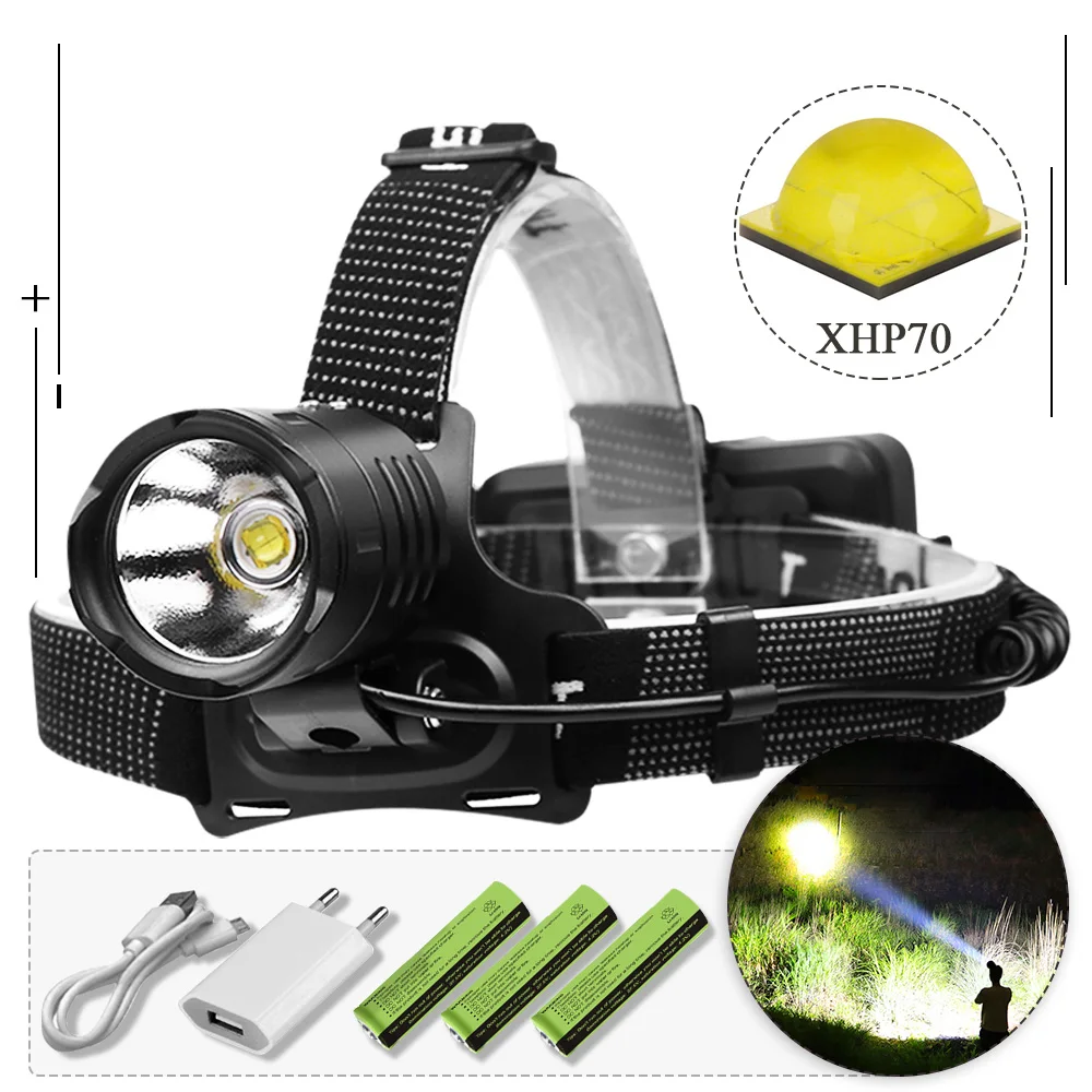 

Head lamp led recharg18650A XLamp XHP70 torch led headlamp waterproof light head headlight USB hunting flashlight mobile power