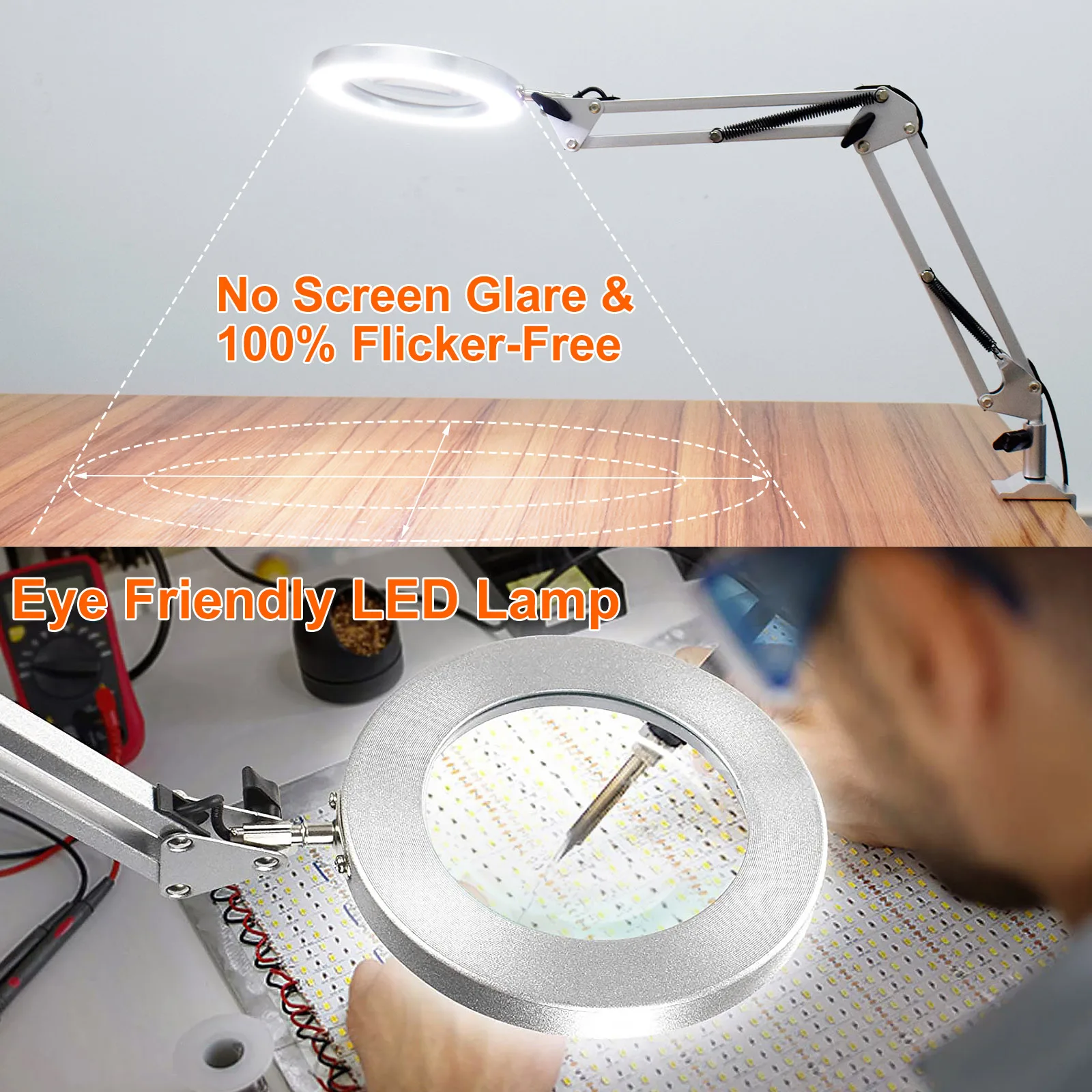 Magnetic Flexible Arm Illuminated Magnifier USB 3X LED Magnifying Glass  Desk Lamp for Soldering Iron Repair Reading Workbench - AliExpress