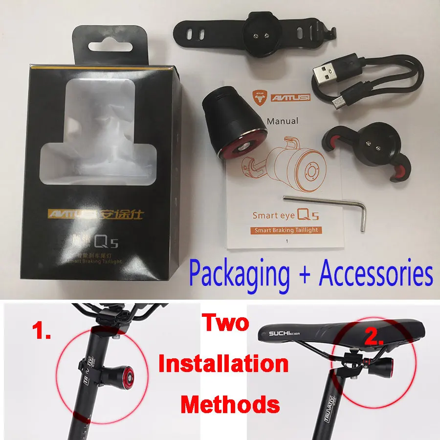 Clearance Cycling Taillight Bicycle Flashlight MTB Bike Rear Light Auto Start/Stop Brake Sensing IPX6 Waterproof LED Charging Safety Warm 5