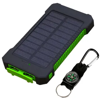

10000 mah Solar Power Bank Portable charge Waterproof Shockproof External Battery Charger For Mobile Phones With compass