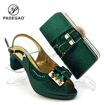 

Latest Summer Shoes and Bag Set in Green Color High Quality INS Hot Selling Nigerian Lady Shoes Matching Bag for Garden Party
