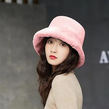 

Bucket Hat For Women Fashion Faux Fur Winter Girl Solid Thickened Soft Warm Fishing Cap Outdoor Vacation Hat Cap Lady Hats #Z