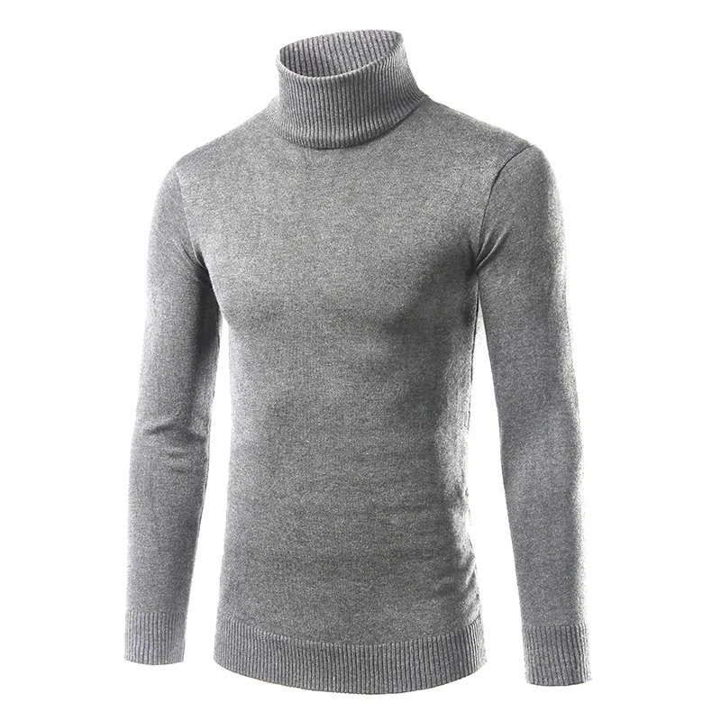 Новинка, зимние мужские модные свитера, пуловеры, мужская верхняя одежда, джемпер, вязаные осенние однотонные свитера с высоким воротником - Цвет: light gray
