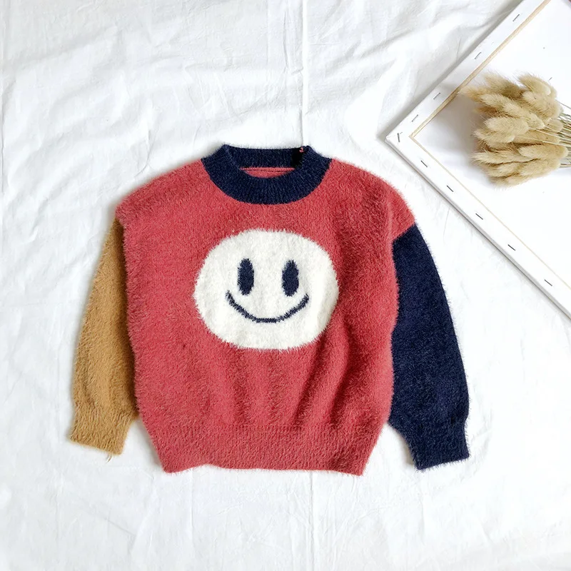 Autumn New Style HD Children Smiley Mixed Colors Sweater New Style Childrenswear Mixed Colors