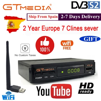 

Hot V7 DVB-S2 Freesat V7 hd With USB WIFI FTA TV Receiver gtmedia v7s hd power by freesat Support Europe cline Network Sharing
