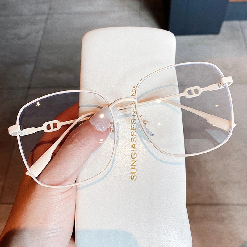 

White Pink Alloy Anti-blue Light Women's Computer Eyeglasses New Black Pink Square Clear Glasses Frame Female Square Eyewear