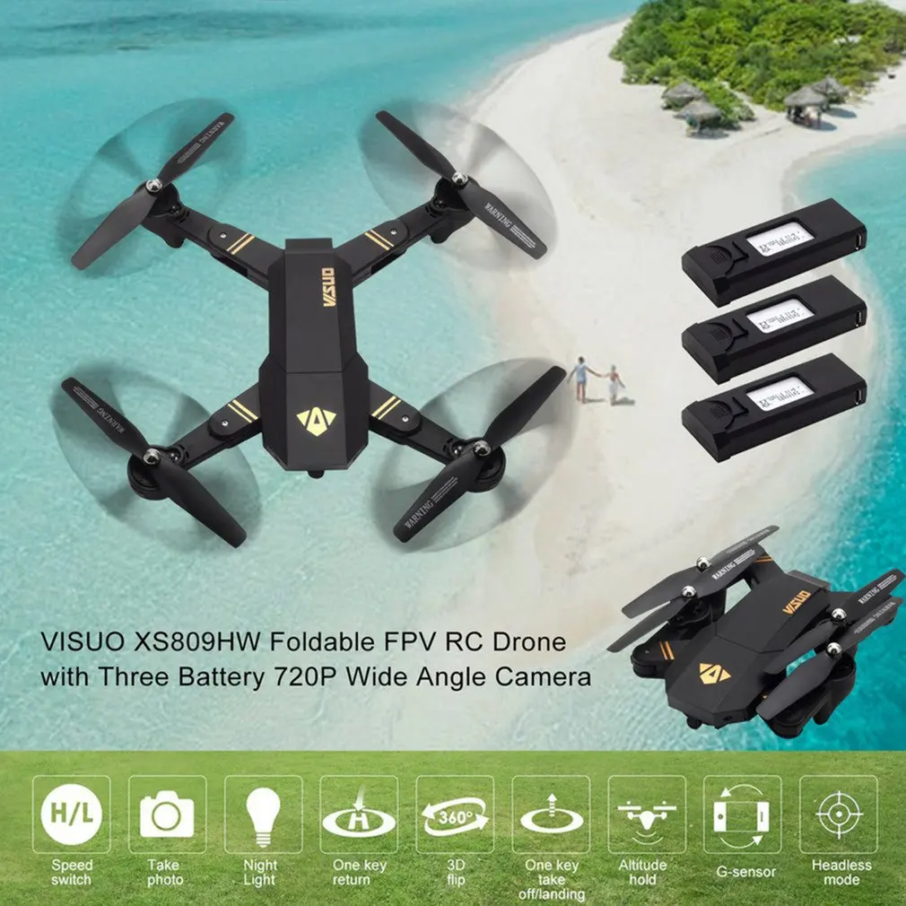 

VISUO XS809HW 0.3MP/720P 2.4G Foldable FPV Selfie Drone RC Quadcopter with Wifi Camera Altitude Hold Headless Mode 360 Flips