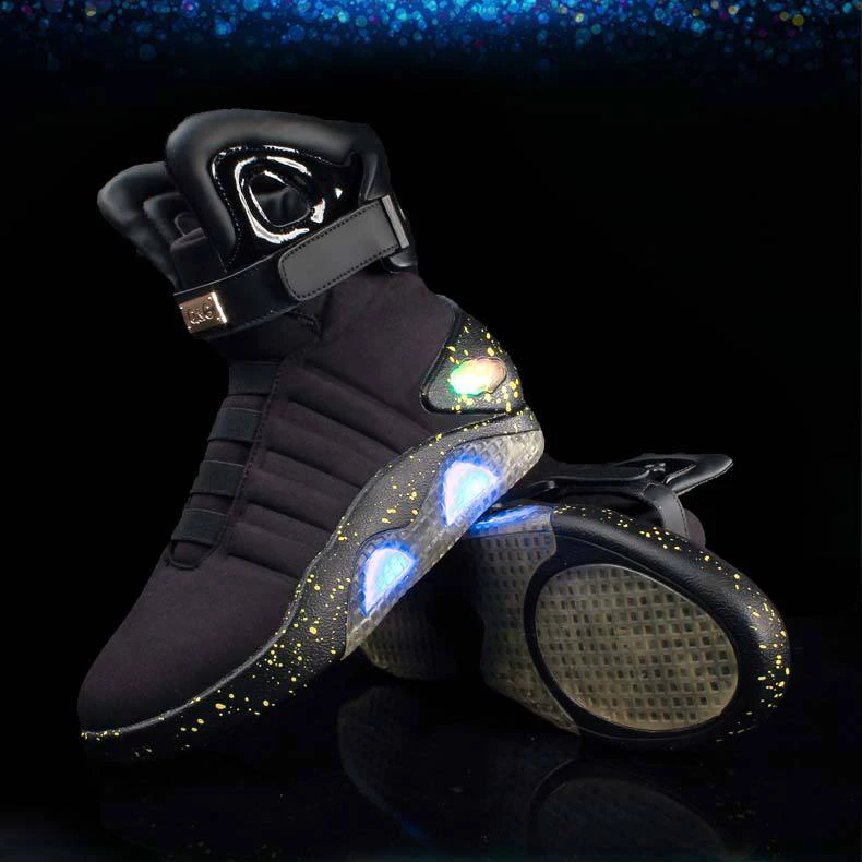 Черный XCOSER Back to The Future 2 Marty McFly обувь светящиеся мужские спортивные туфли фильм: Назад в будущее косплей костюм, реквизит - Цвет: Черный