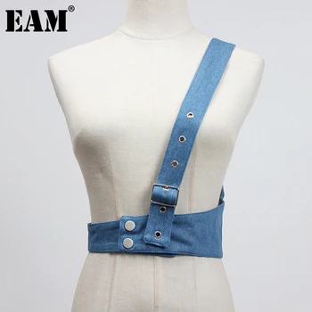 

[EAM] Light Blue Denim Irregular button Wide Strap Belt Personality Women New Fashion Tide All-match Spring Autumn 2020 1Z429