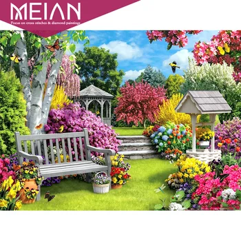 

2020 MEIAN garden 5d Full Round Diamond Painting Landscape Flower round Diamond Rhinestones Embroidery Cross stitch Home Decor