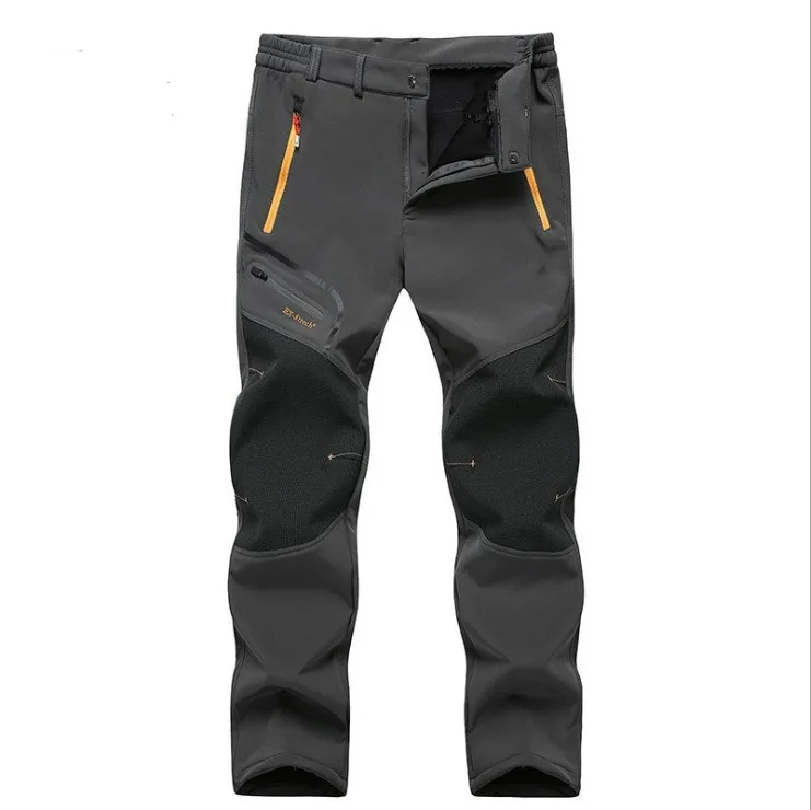 men gray SAENSHING Softshell Fleece Pants Adult Waterproof Warm Outdoor Hiking Trekking Camping Pants Climb Sport Trousers - Цвет: men gray