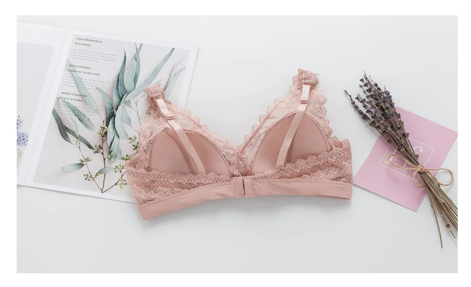 Nature Silk Women Bra No Steel Ring Underwear Thin Sexy Lace Edge Comfortable French Triangle Cup
