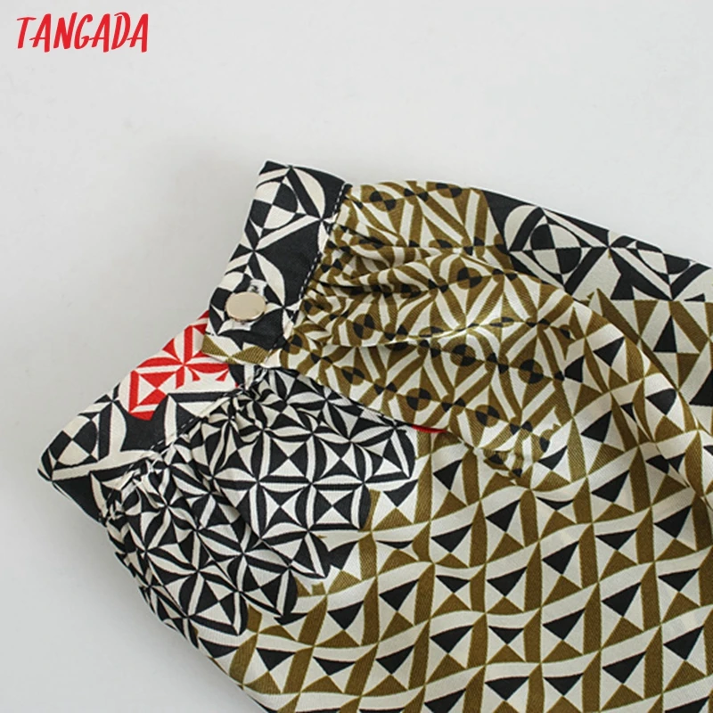 Tangada fashion women patchwork print shirt dress 2020 new arrival Long Sleeve Ladies vintage midi Dress Vestidos 5Z96
