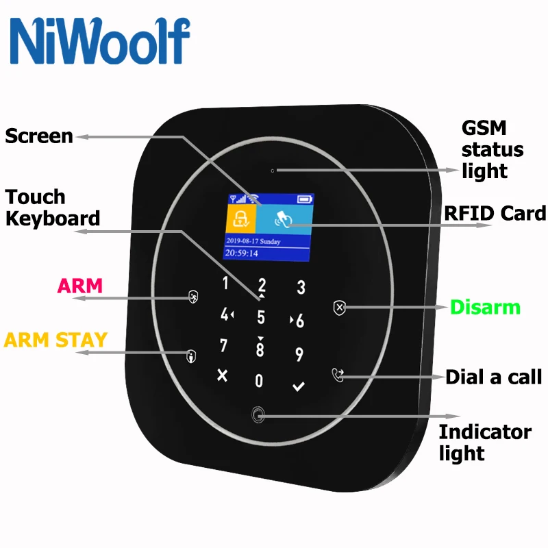 Tuya inteligentne Wifi Alarm domowy GSM System klawiatura dotykowa karta RFID pilot zdalnego sterowania kontrola aplikacji z 433MHz bezprzewodowy czujnik detektora 4 Tuya inteligentne Wifi Alarm domowy GSM System klawiatura dotykowa karta RFID pilot zdalnego sterowania kontrola aplikacji z 433MHz bezprzewodowy czujnik detektora 4