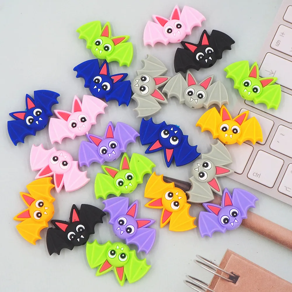 

Chenkai 50PCS Silicone Christmas Bat Print Beads Baby Round Shaped Beads Teething BPA Free DIY Sensory Chewing Toy Accessories