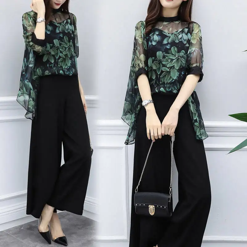 

Spring Summer Women 2 Two Piece Set Female Polka Dot Tops + Wide Leg Pants Suits Outfits Lady Plus Size 3XL Slim Tracksuit F131