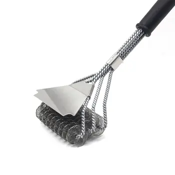 

New Three-Headed Scraper Spring Barbecue Cleaning Brush Three-Head Oven Grill Cleaning Brush
