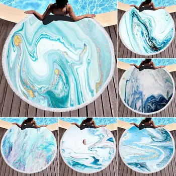 

Marble Large Round Beach Towel For Adult Colorful Tassels Pattern Microfiber Shower Bath Towel Travel Blanket Swimming Cover