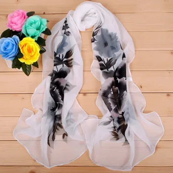 

2020 FAL/WIN Transparent peony chiffon scarf silk square hijab cool shawl ladies foulard femme headband hair bufanda mujer shawl