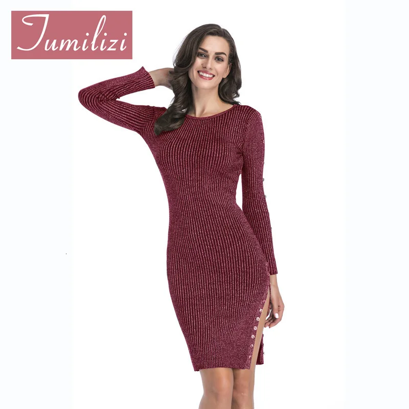 

2019 New Sweater Sexy Party Winter Round Neck Bodycon Plus Size Black Elegant Dress Women Robe Ladies Dresses Vestido Clothing