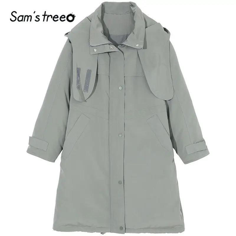 SAM'S TREE однотонная толстовка с горловиной теплый пуховик для женщин зимняя прямая женская верхняя одежда на завязках