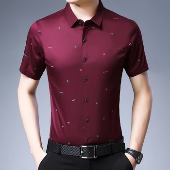 

TFETTERS Summer Men Shirt Short Sleeve Casual Print Shirt Plus Size Turn-down Collar Single Breasted Business Men Clothes 2020