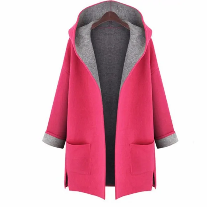 

Wool Coat Women Casual Long Sleeve Autumn Winter Hooded Wool Blends Outerwear Trench Coat