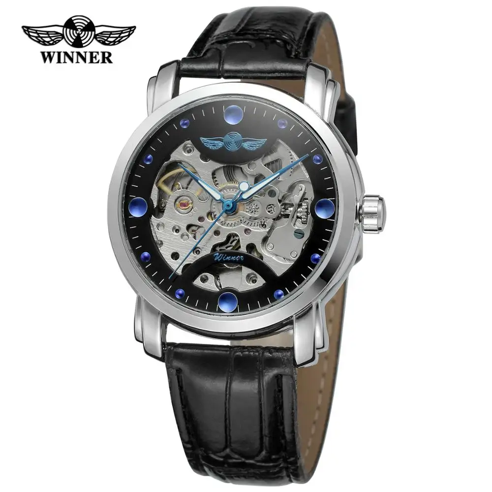 

WINNER Ocean Fashion Casual Designer Leather Men Skeleton Watch Mens Watches Luxury Automatic Watch Clock