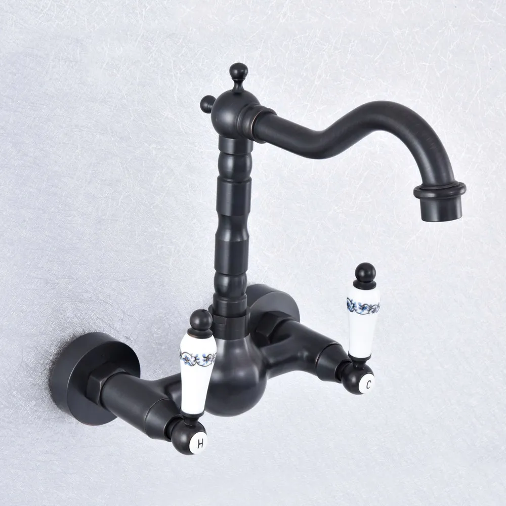 Swivel 360 Bathroom Bathtub Faucet Torneira Wall Mount Oil Rubbed Black Bronze Basin Sink Faucet Mixer Tap zsf702