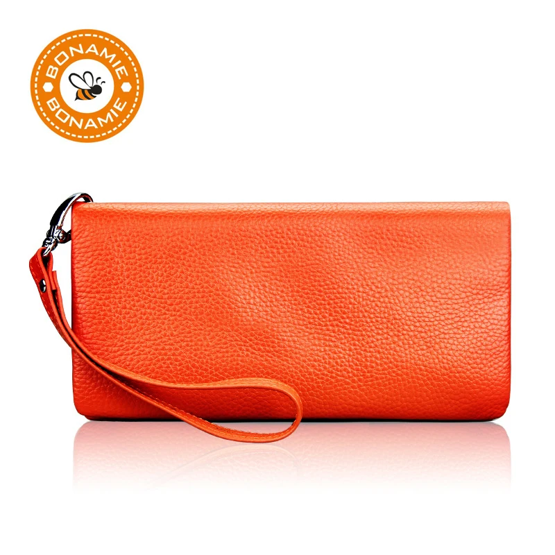 BONAMIE New Long Genuine Leather Wallet Women Zipper Purse Fashion Purse Card Holder Wallet Female High Quality Clutch Money Bag