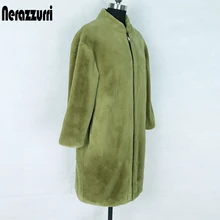 Nerazzurri шуба из искусственного меха кокон пушистый искусственный мех пальто для женщин падение плеча молния ArmyGreen искусственная Меховая куртка большого размер негабаритная зимняя одежда эко полушубок искуственыи