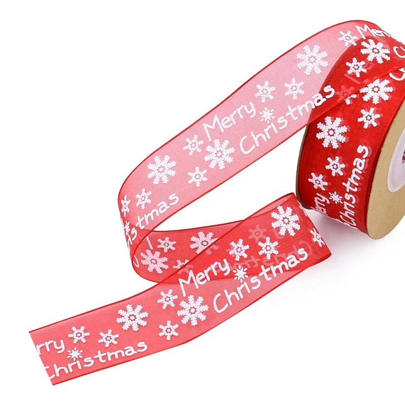 

(10Meter/roll) 25mmChristmas Ribbon Christmas Tree Decoration Material Gift Wrap Snowflake Ribbon