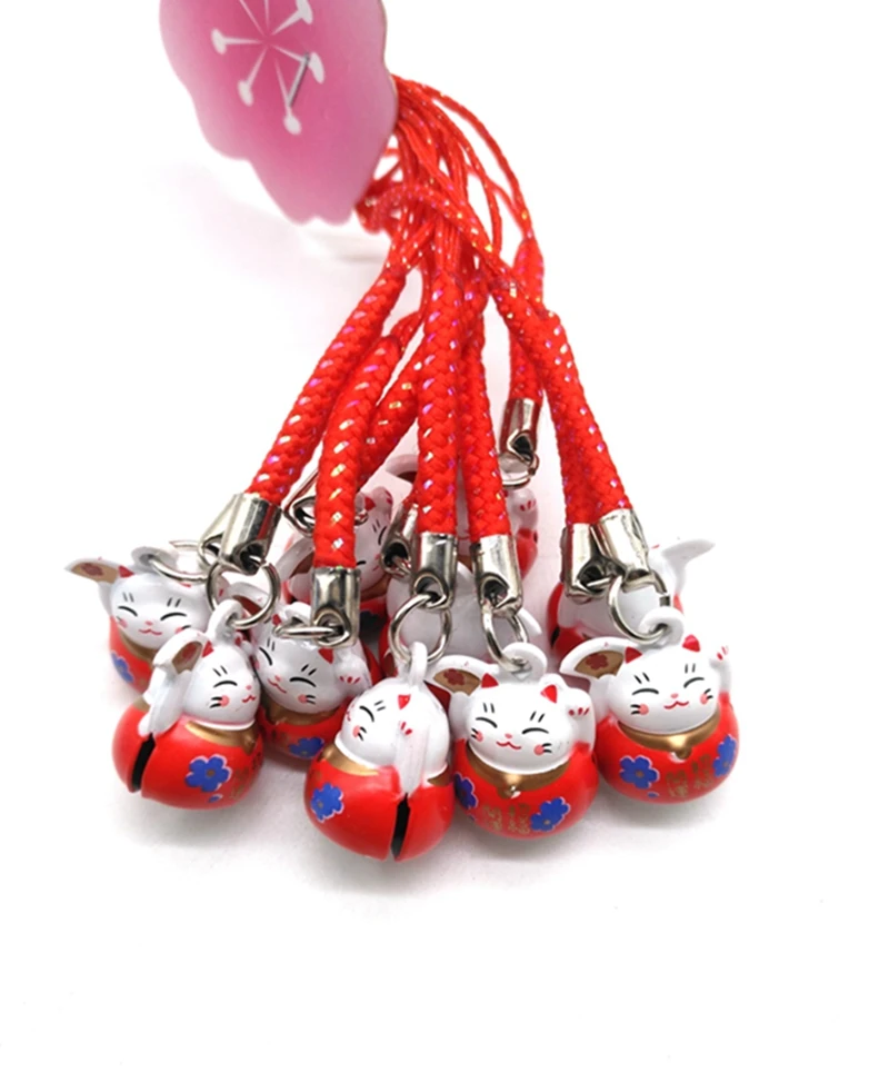 10 шт. брелоки с изображением из мультфильма Lucky Cat Bells на ремешке для сотового телефона, брелоки, Брелоки для ключей, аксессуары для изготовления ювелирных изделий своими руками