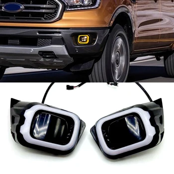 

LED Car DRL Daytime Running Light fog lamp driving light with Turning Yellow Signal style Relay For Ford Ranger 2019 2020