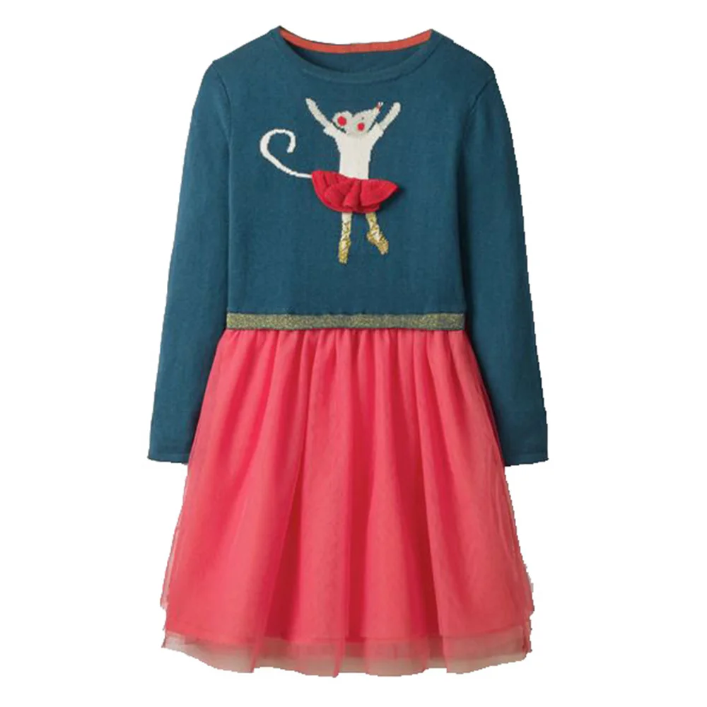 Праздничные платья для маленьких девочек Полосатое кружевное платье принцессы Одежда для маленьких девочек Хлопковое трикотажное детское рождественское платье с рисунком животных